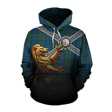 Lockhart Crest Tartan Cotton Hoodie with Golden Lion Emblem Celtic Style Pullover Hoodie XS - Tartan Vibes Clothing