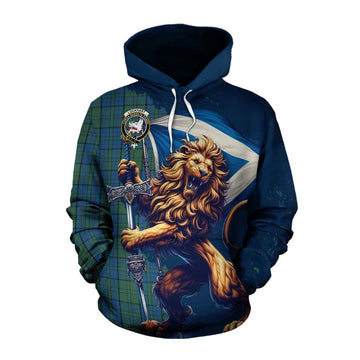 Lockhart Tartan Family Crest Cotton Hoodie with Scottish Majestic Lion Pullover Hoodie XS - Tartan Vibes Clothing