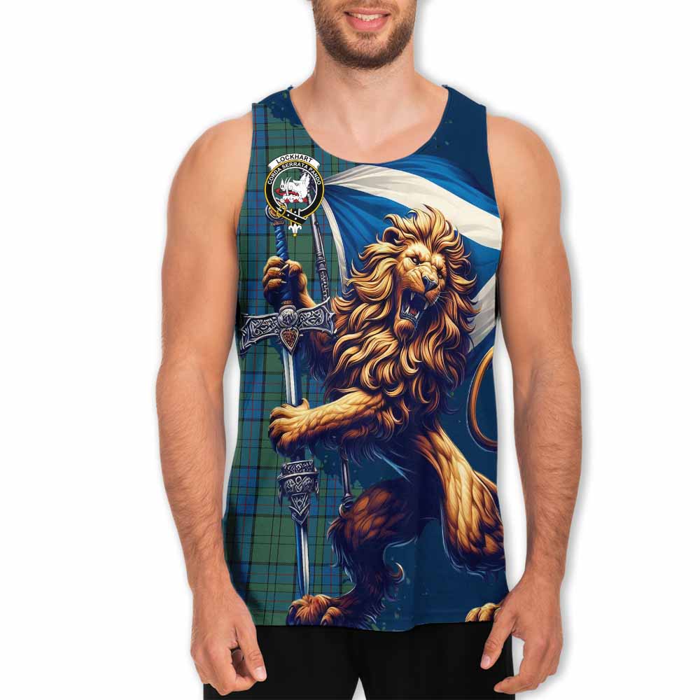 Tartan Vibes Clothing Lockhart Tartan Family Crest Men's Tank Top with Scottish Majestic Lion