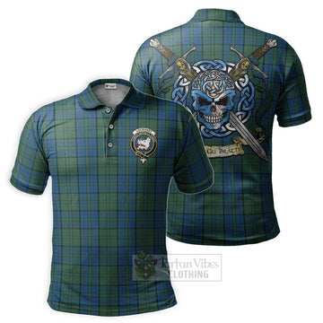 Lockhart Tartan Polo Shirt with Family Crest Celtic Skull Style