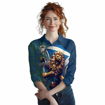 Lockhart Tartan Family Crest Women's Casual Shirt with Scottish Majestic Lion