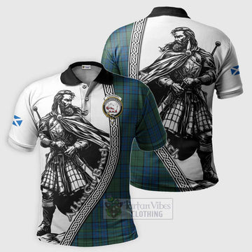 Lockhart Tartan Clan Crest Polo Shirt with Highlander Warrior Celtic Style