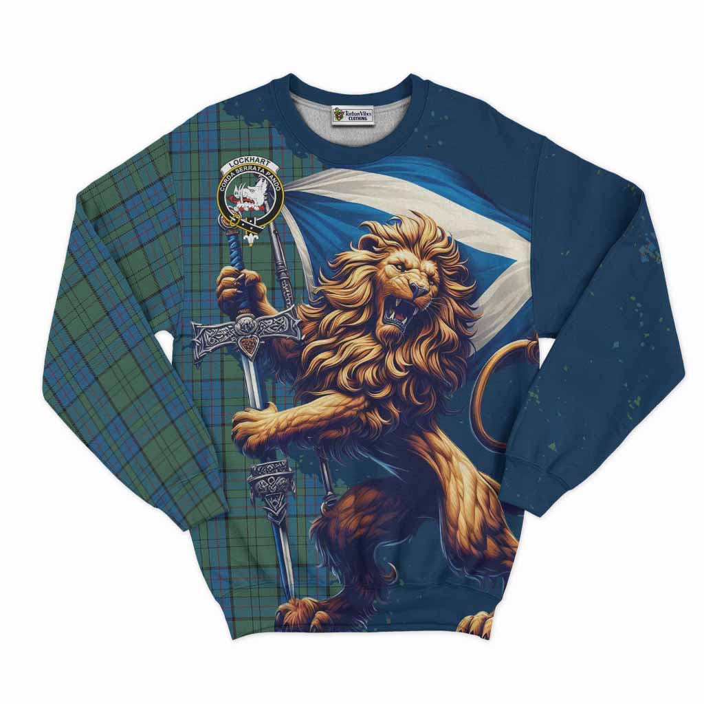 Tartan Vibes Clothing Lockhart Tartan Family Crest Sweatshirt with Scottish Majestic Lion