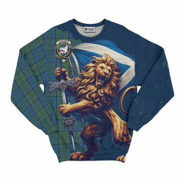 Lockhart Tartan Family Crest Sweatshirt with Scottish Majestic Lion