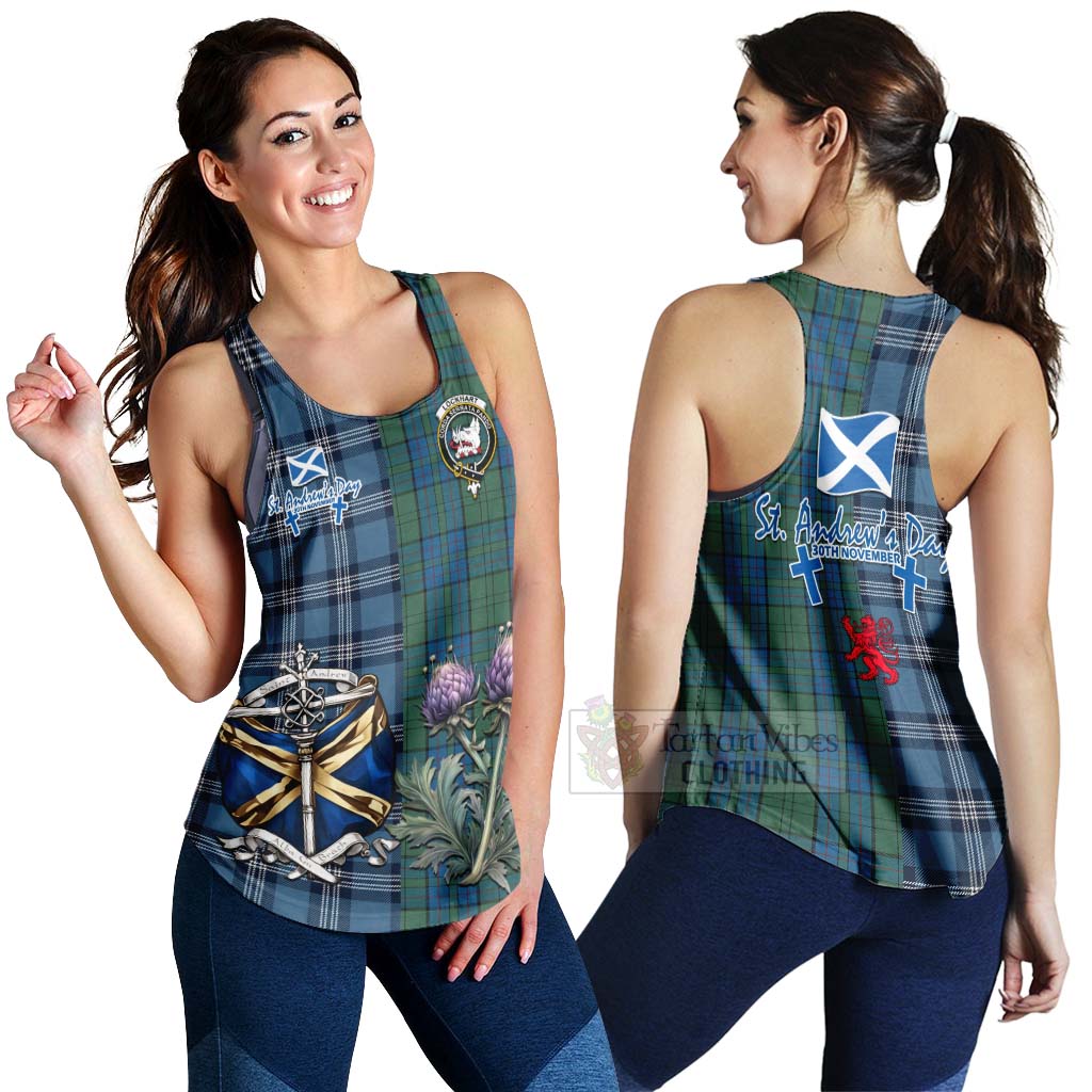 Tartan Vibes Clothing Lockhart Tartan Women's Racerback Tanks Happy St. Andrew's Day Half Tartan Style