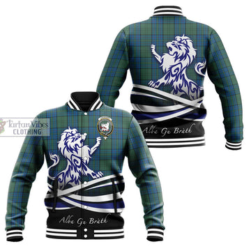 Lockhart Tartan Baseball Jacket with Alba Gu Brath Regal Lion Emblem Unisex - Tartan Vibes Clothing