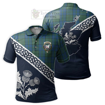 Lockhart Tartan Polo Shirt Featuring Thistle and Scotland Map