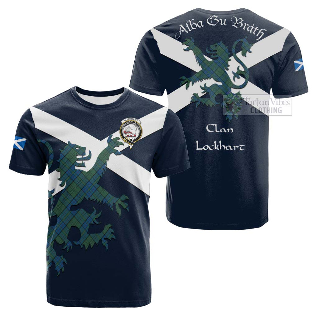 Tartan Vibes Clothing Lockhart Tartan Lion Rampant Cotton T-shirt – Proudly Display Your Heritage with Alba Gu Brath and Clan Name