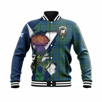 Lockhart Tartan Family Crest Baseball Jacket Scottish Thistle Celtic Inspired Unisex - Tartan Vibes Clothing