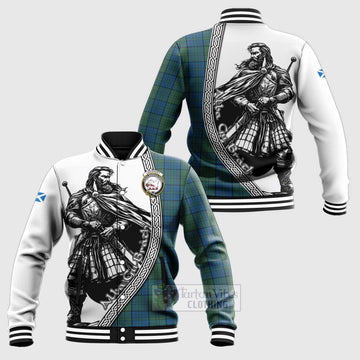 Lockhart Tartan Clan Crest Baseball Jacket with Highlander Warrior Celtic Style Unisex - Tartan Vibes Clothing