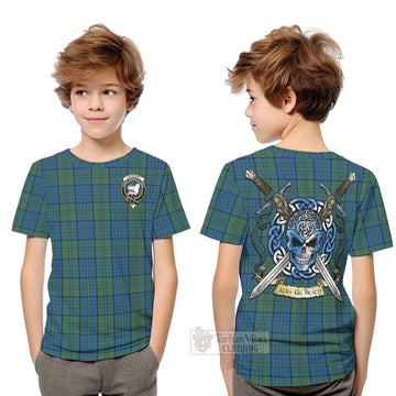 Lockhart Tartan Kid T-Shirt with Family Crest Celtic Skull Style