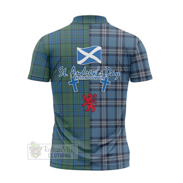 Lockhart Tartan Zipper Polo Shirt Happy St. Andrew's Day Half Tartan Style