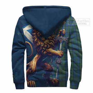 Lockhart Tartan Family Crest Sherpa Hoodie with Scottish Majestic Lion