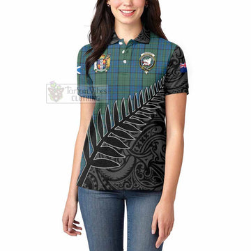 Lockhart Crest Tartan Women's Polo Shirt with New Zealand Silver Fern Half Style