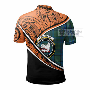 Lockhart Crest Tartan Polo Shirt with Polynesian Vibes Style - Orange Version