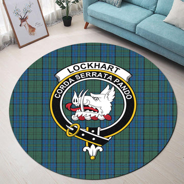 Lockhart Tartan Round Rug with Family Crest - Tartan Vibes Clothing