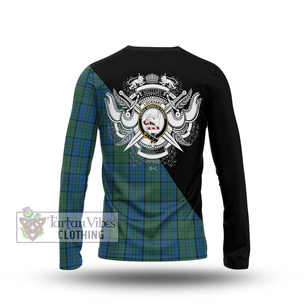 Lockhart Tartan Long Sleeve T-Shirt with Family Crest and Military Logo Style - Tartan Vibes Clothing