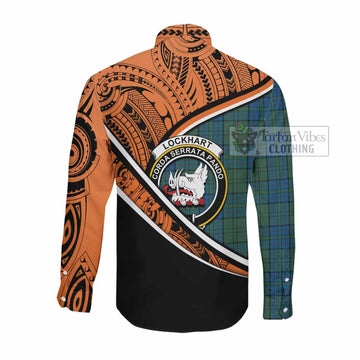 Lockhart Crest Tartan Long Sleeve Button Shirt with Polynesian Vibes Style - Orange Version