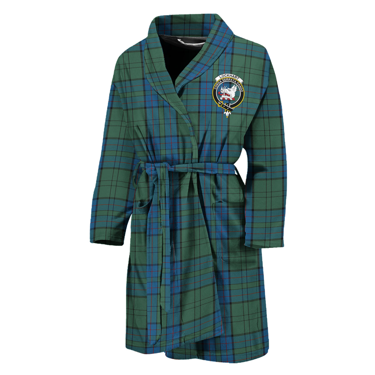 Lockhart Tartan Bathrobe with Family Crest Unisex M - Tartan Vibes Clothing