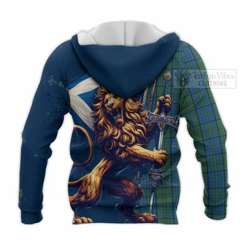 Lockhart Tartan Family Crest Knitted Hoodie with Scottish Majestic Lion