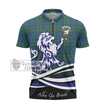 Lockhart Tartan Zipper Polo Shirt with Alba Gu Brath Regal Lion Emblem