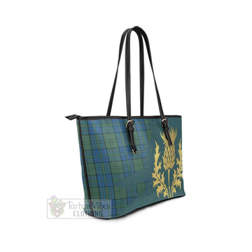 Lockhart Tartan Leather Tote Bag Gold Thistle Style - Tartan Vibes Clothing