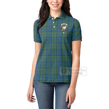 Lockhart Tartan Women's Polo Shirt with Family Crest and Bearded Skull Holding Bottles of Whiskey