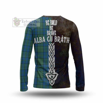 Lockhart Tartan Family Crest Long Sleeve T-Shirt Alba Gu Brath Be Brave Lion Ancient Style - Tartan Vibes Clothing
