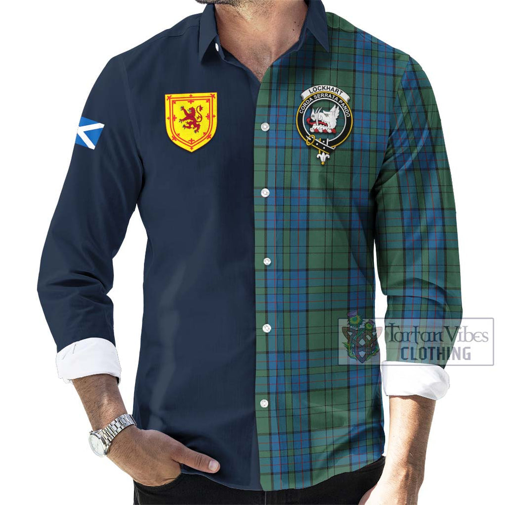 Lockhart Tartan Long Sleeve Button Shirt Alba with Scottish Lion Royal Arm Half Style Men's Shirt - Tartan Vibes Clothing