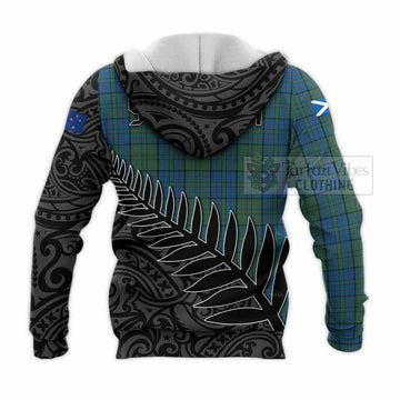 Lockhart Crest Tartan Knitted Hoodie with New Zealand Silver Fern Half Style