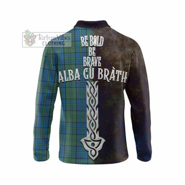 Lockhart Tartan Family Crest Long Sleeve Polo Shirt Alba Gu Brath Be Brave Lion Ancient Style - Tartan Vibes Clothing
