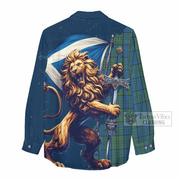 Lockhart Tartan Family Crest Women's Casual Shirt with Scottish Majestic Lion