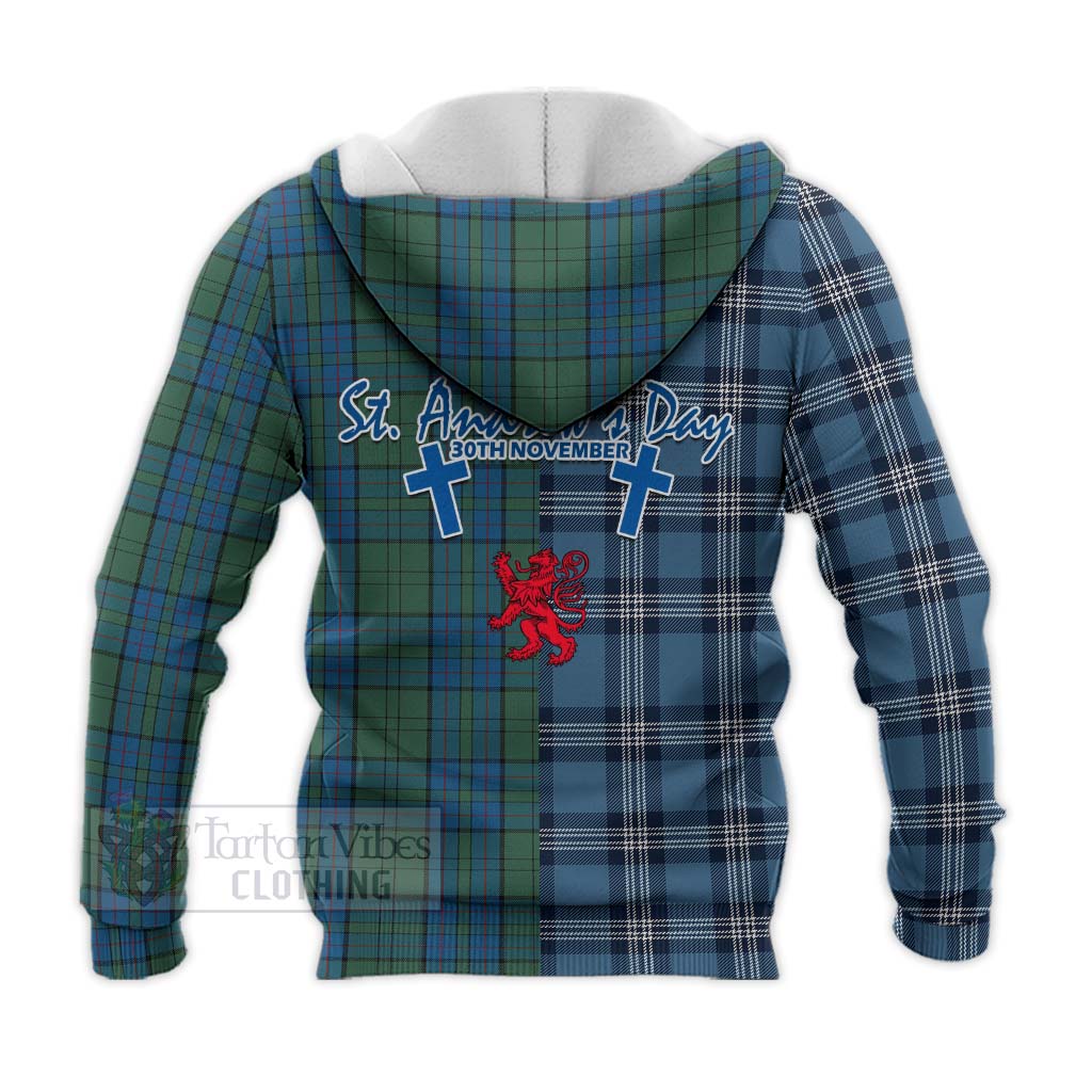 Tartan Vibes Clothing Lockhart Tartan Knitted Hoodie Happy St. Andrew's Day Half Tartan Style