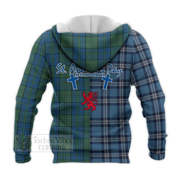 Lockhart Tartan Knitted Hoodie Happy St. Andrew's Day Half Tartan Style