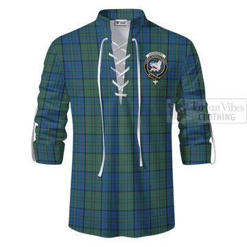 Lockhart Tartan Ghillie Kilt Shirt with Family Crest and Bearded Skull Holding Bottles of Whiskey - Tartan Vibes Clothing