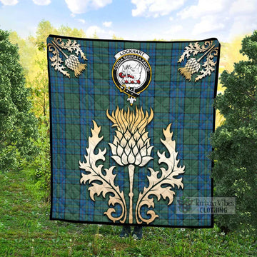 Lockhart Tartan Quilt with Family Crest and Golden Thistle Style