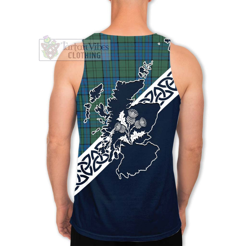 Tartan Vibes Clothing Lockhart Tartan Men's Tank Top Featuring Thistle and Scotland Map