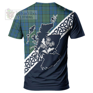 Lockhart Tartan T-Shirt Featuring Thistle and Scotland Map