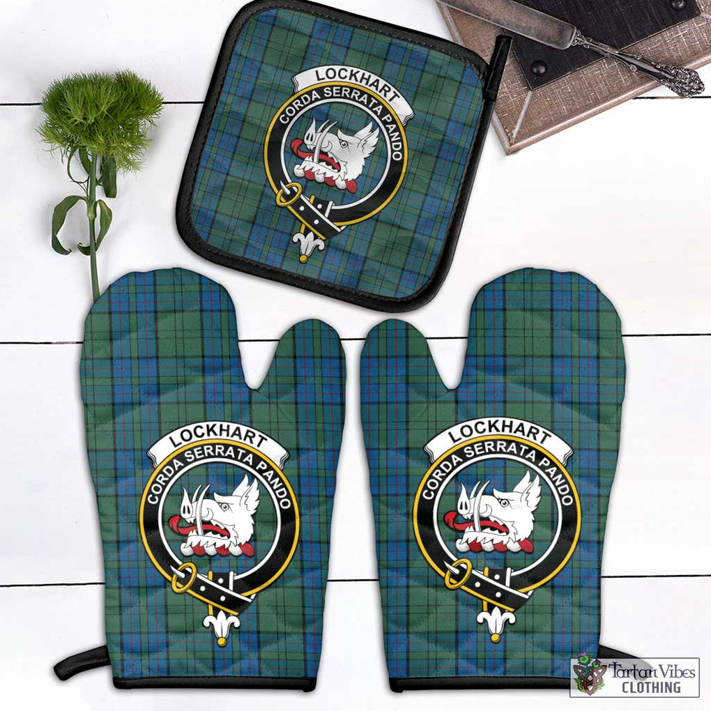 Lockhart Tartan Combo Oven Mitt & Pot-Holder with Family Crest Black - Tartan Vibes Clothing
