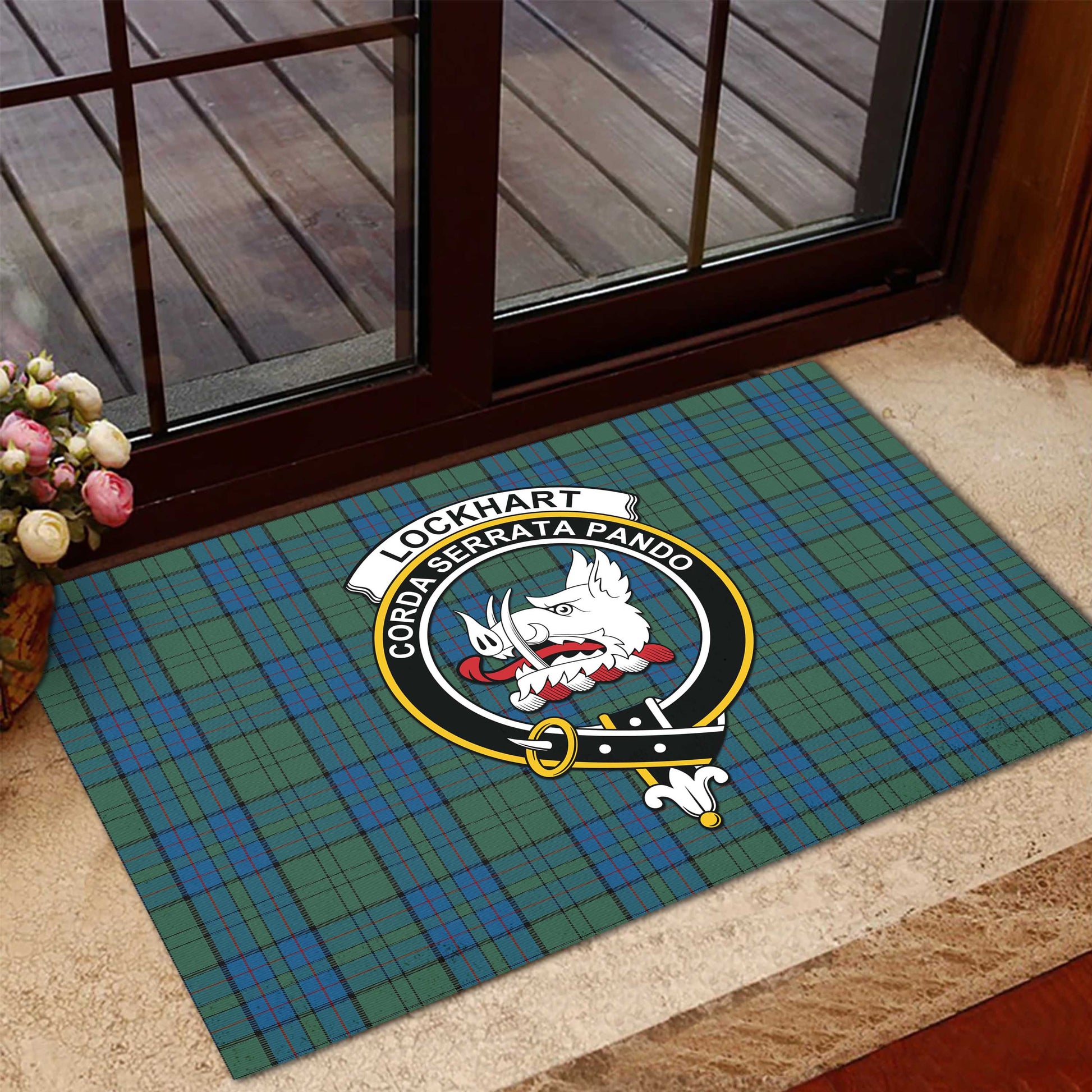 Lockhart Tartan Rubber Doormat with Family Crest - Tartan Vibes Clothing