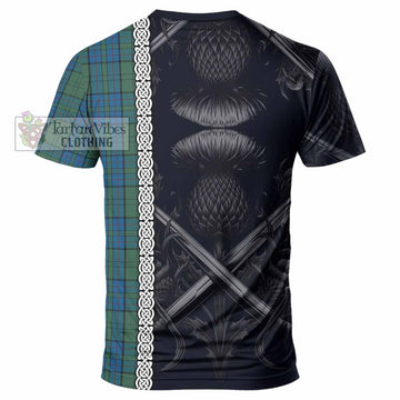 Lockhart Tartan T-Shirt with Family Crest Cross Sword Thistle Celtic Vibes - Tartan Vibes Clothing