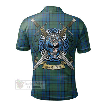 Lockhart Tartan Polo Shirt with Family Crest Celtic Skull Style