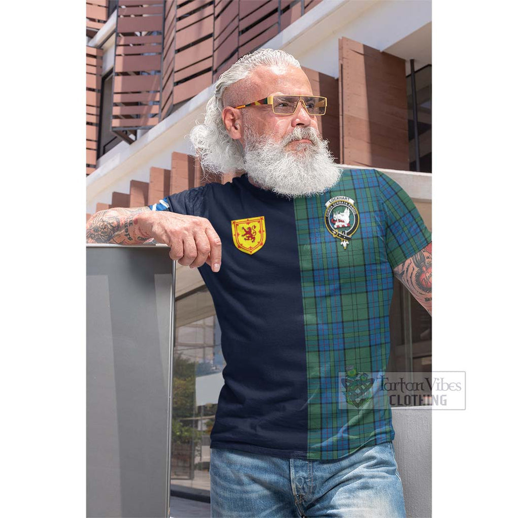 Tartan Vibes Clothing Lockhart Tartan Cotton T-shirt with Scottish Lion Royal Arm Half Style