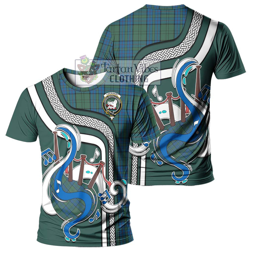 Lockhart Tartan T-Shirt with Epic Bagpipe Style - Tartanvibesclothing Shop