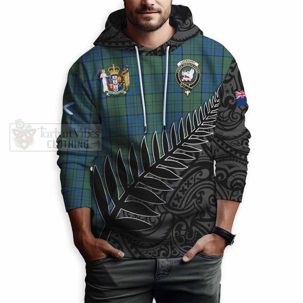 Tartan Vibes Clothing Lockhart Crest Tartan Hoodie with New Zealand Silver Fern Half Style