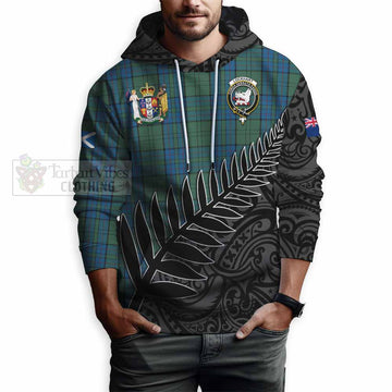 Lockhart Crest Tartan Hoodie with New Zealand Silver Fern Half Style