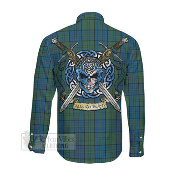 Lockhart Tartan Long Sleeve Button Shirt with Family Crest Celtic Skull Style Men's Shirt - Tartan Vibes Clothing