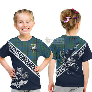 Lockhart Tartan Kid T-Shirt Featuring Thistle and Scotland Map