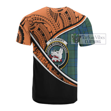 Lockhart Crest Tartan Cotton T-shirt with Polynesian Vibes Style - Orange Version