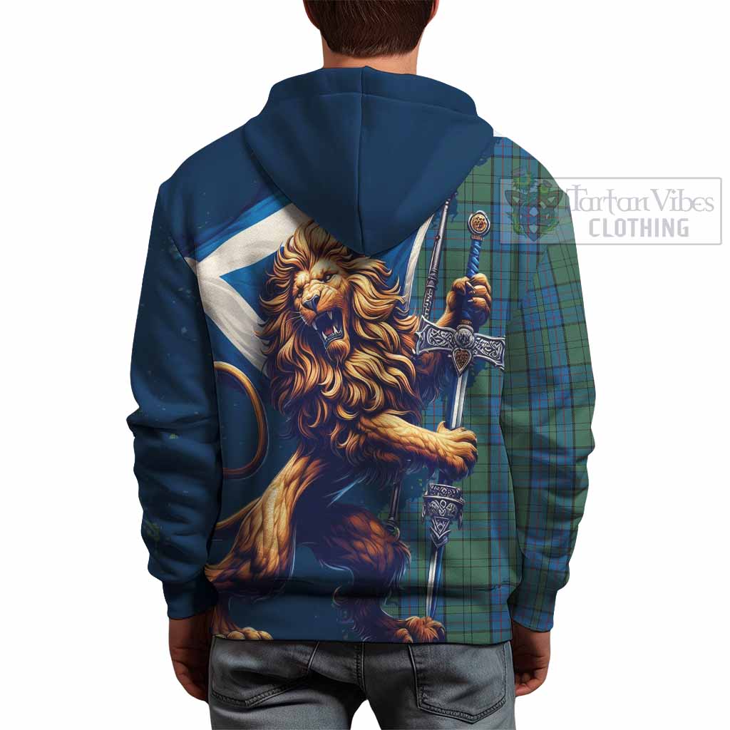 Tartan Vibes Clothing Lockhart Tartan Family Crest Hoodie with Scottish Majestic Lion